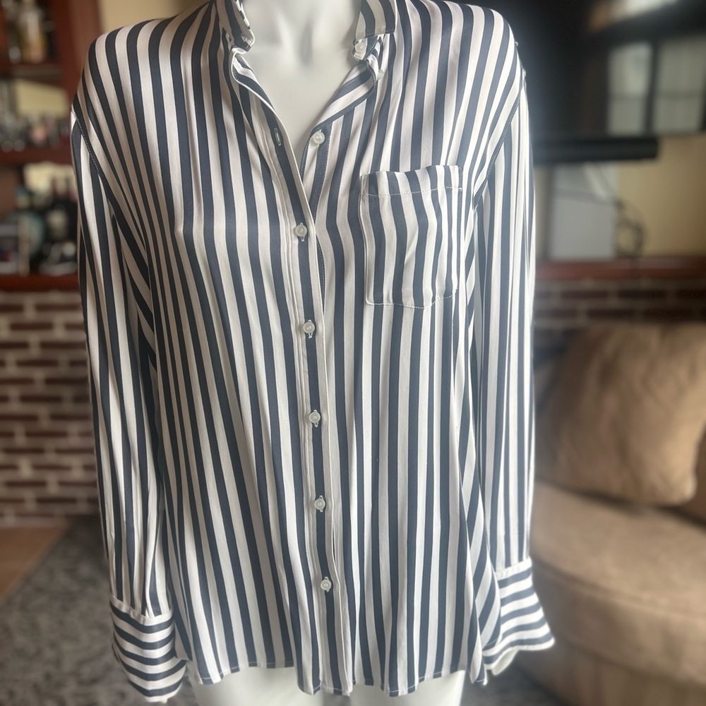 Black and White Striped Button-Up Shirt